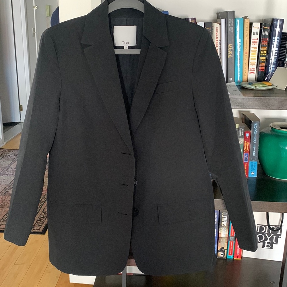 Tibi Cotton Nylon Cutout Lapel Blazer